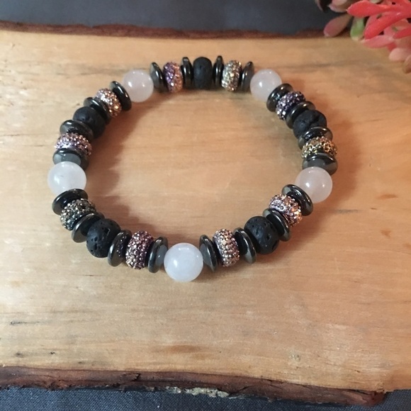 Black, white and sparkles stretch bracelet - Picture 1 of 8